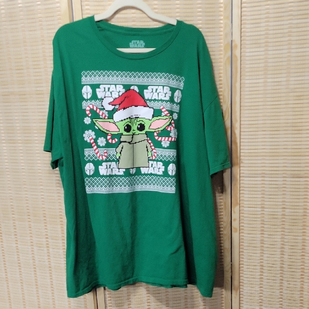 EUC Mad Engine Star Wars Grogu Christmas Graphic Tee - Green - Men's 3X